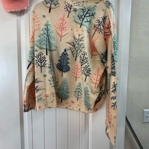 Patterned Cream Sweater with Tree Design